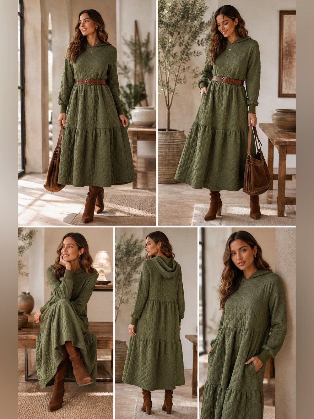 Quilted Maxi Dress with Hoodie